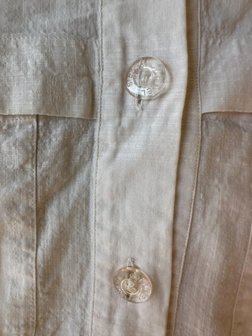 Chanel Women's White Button Down Cotton Linen Shirt Blouse Pockets Long Sleeves